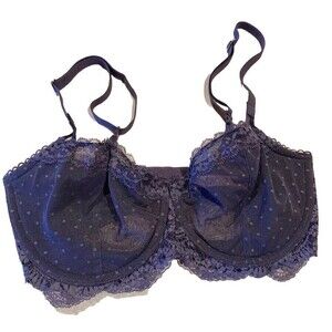 New Victoria's Secret Push Up Bra 32DD Lacy Swiss Dot Purple Coquette Fairy Wire